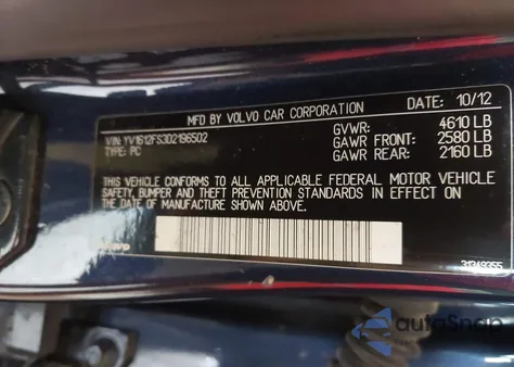 2013 Volvo S60 T5 z USA, uszkodzony, nr VIN YV1612FS3D2196502